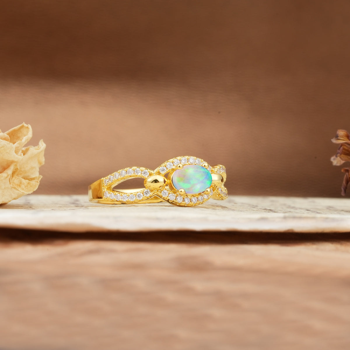 Luxurious And Unique 4 Prong Oval Cut Fire Opal Engagement Ring - Additional view