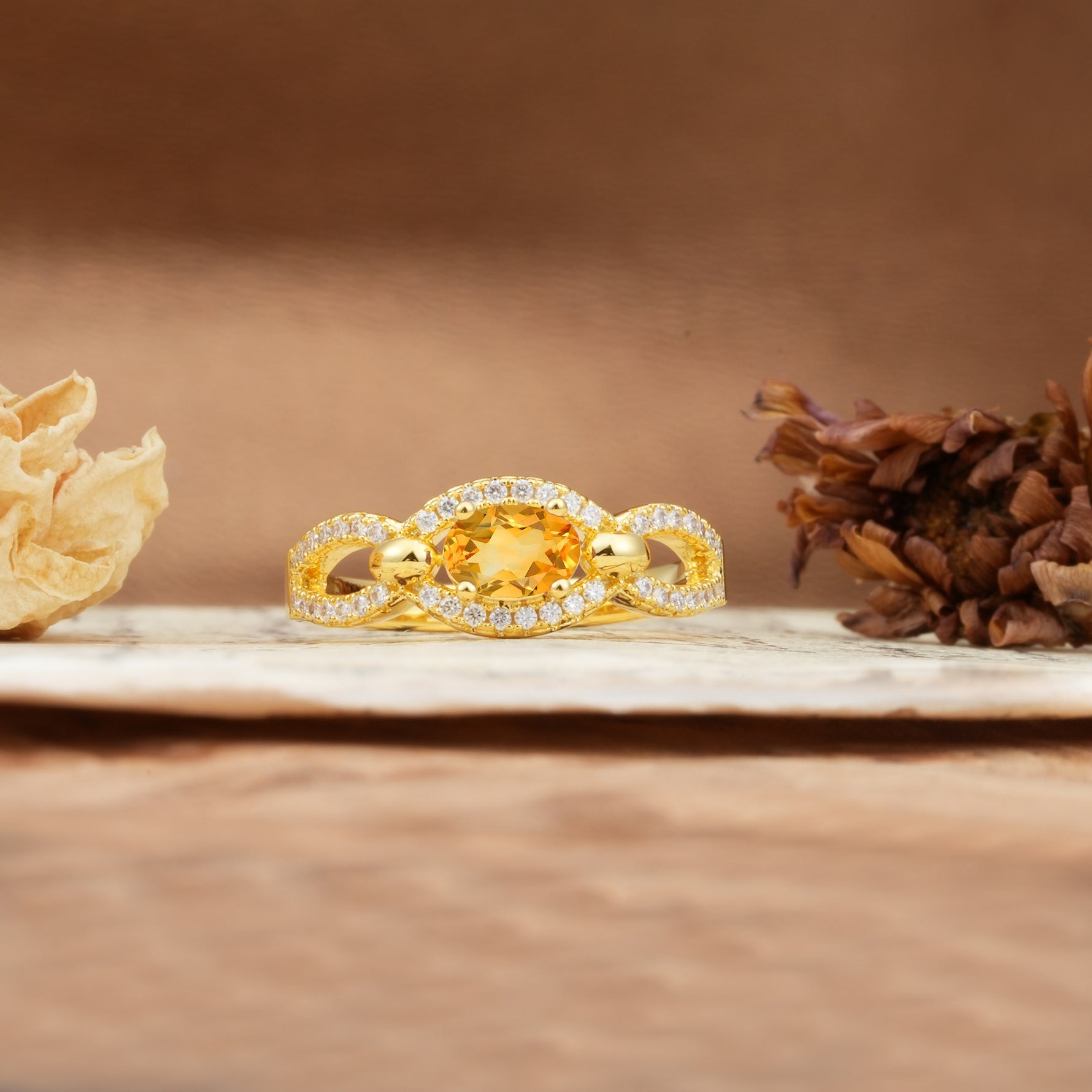 Luxurious And Unique 4 Prong Oval Cut Citrine Engagement Ring - Additional view