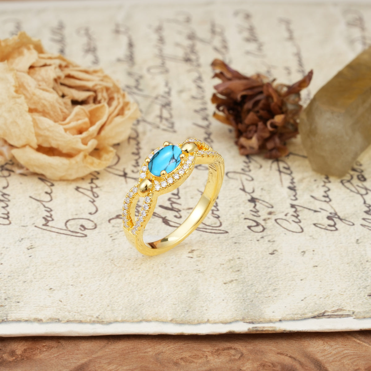 Luxurious And Unique 4 Prong Oval Cut Turquoise Engagement Ring - Additional view