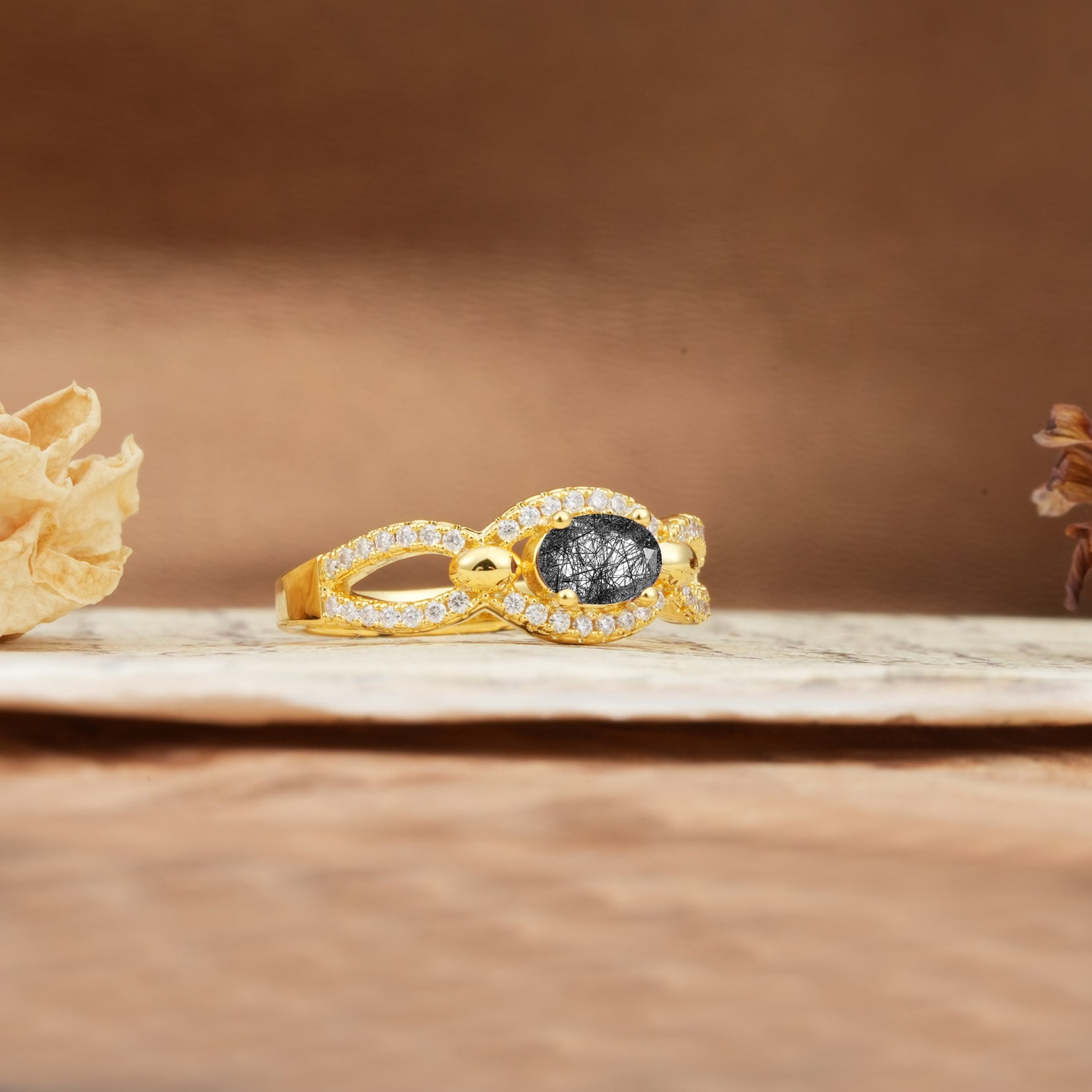Luxurious And Unique 4 Prong Oval Cut Black Rutilated Quartz Engagement Ring - Additional view