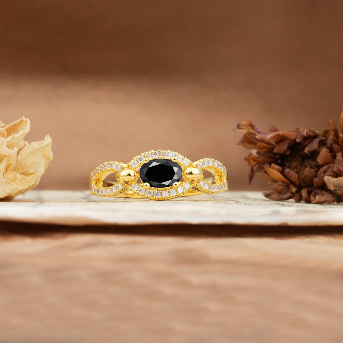 Luxurious And Unique 4 Prong Oval Cut Black Onyx Engagement Ring - Additional view