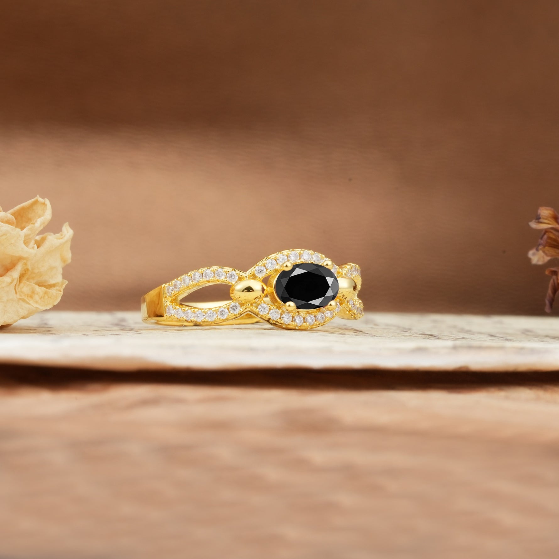 Luxurious And Unique 4 Prong Oval Cut Black Onyx Engagement Ring - Additional view