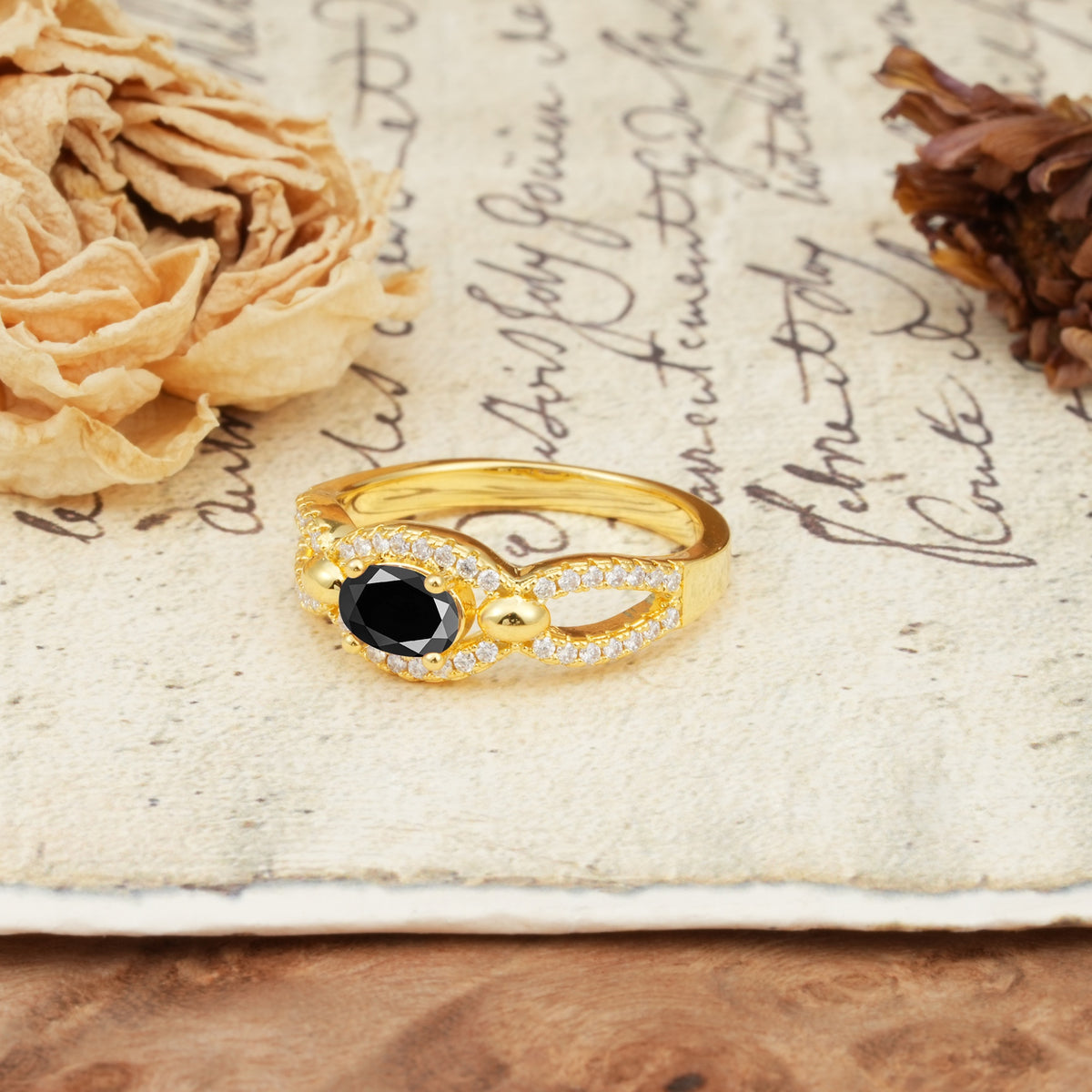 Luxurious And Unique 4 Prong Oval Cut Black Onyx Engagement Ring - Additional view