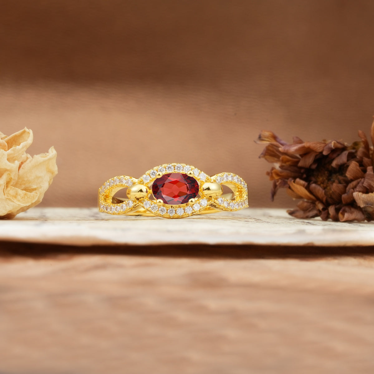 Luxurious And Unique 4 Prong Oval Cut Garnet Engagement Ring - Additional view