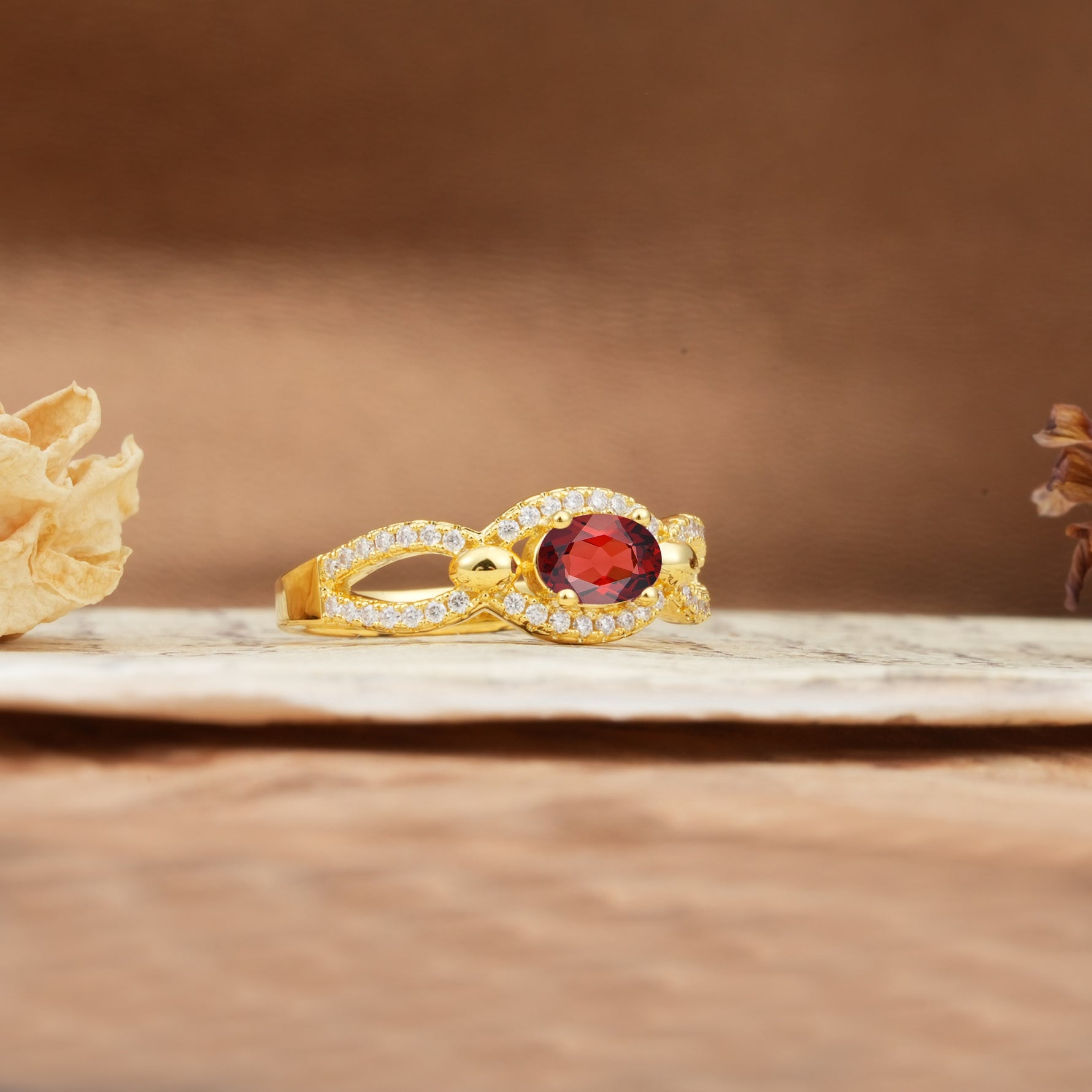 Luxurious And Unique 4 Prong Oval Cut Garnet Engagement Ring - Additional view