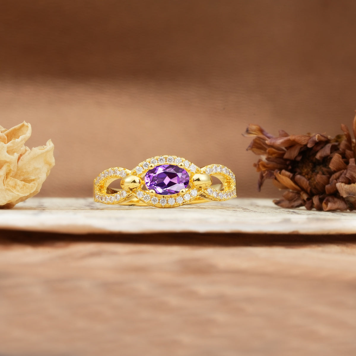 Luxurious And Unique 4 Prong Oval Cut Amethyst Engagement Ring - Additional view