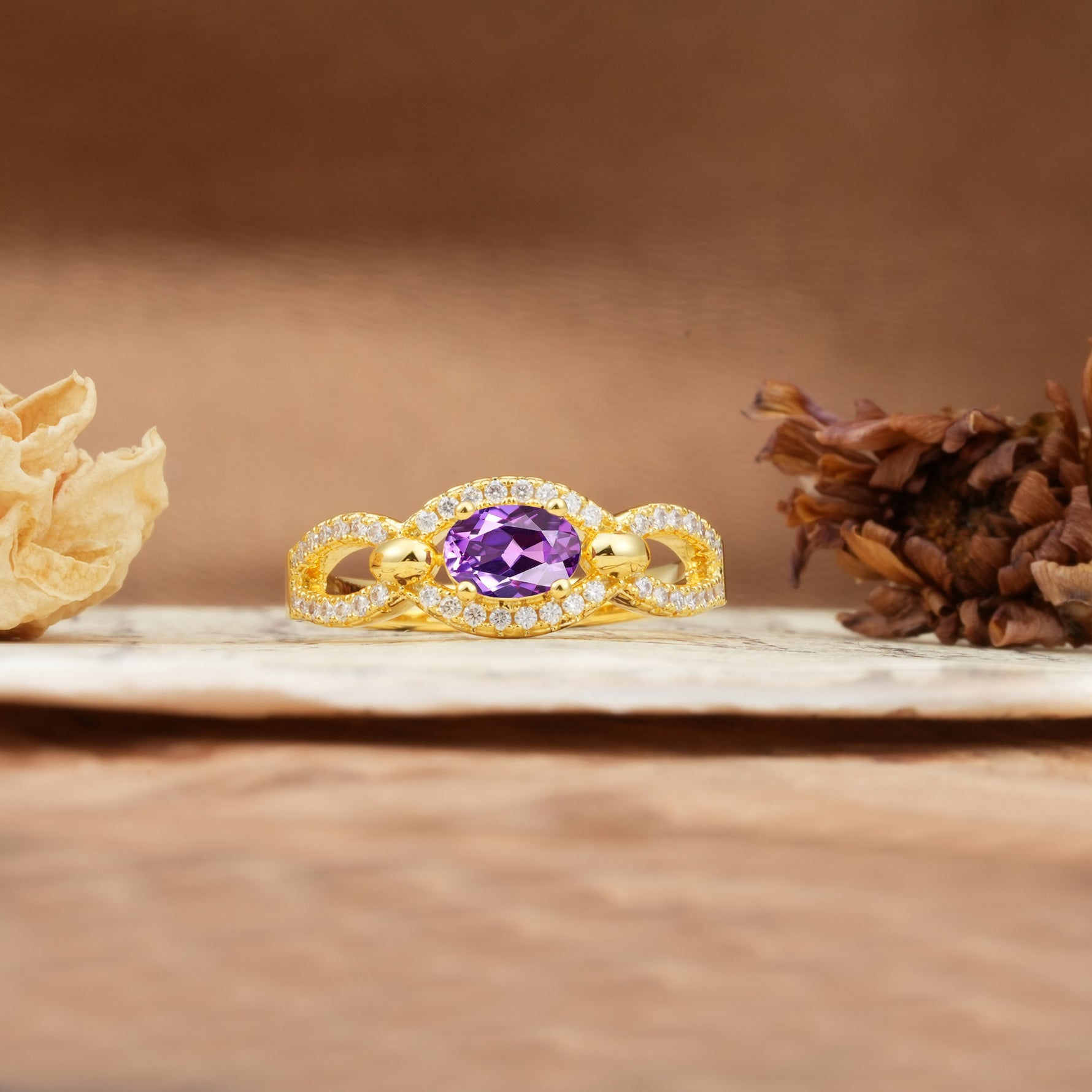 Luxurious And Unique 4 Prong Oval Cut Amethyst Engagement Ring - Additional view