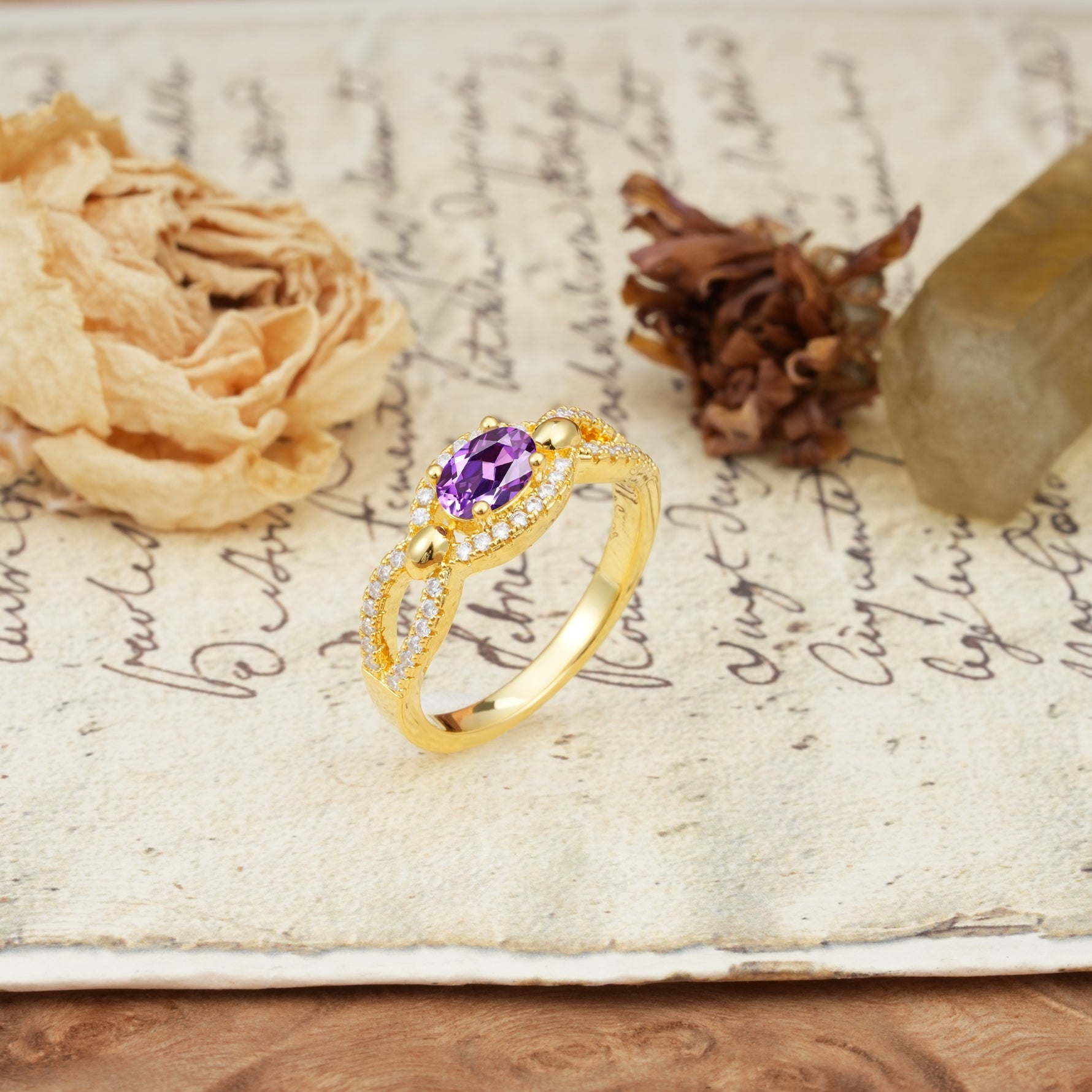 Luxurious And Unique 4 Prong Oval Cut Amethyst Engagement Ring - Additional view