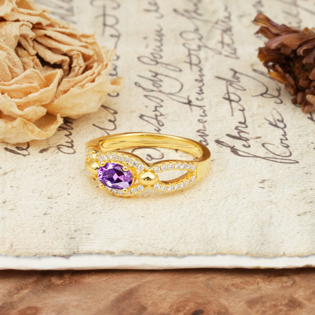 Luxurious And Unique 4 Prong Oval Cut Amethyst Engagement Ring - Additional view
