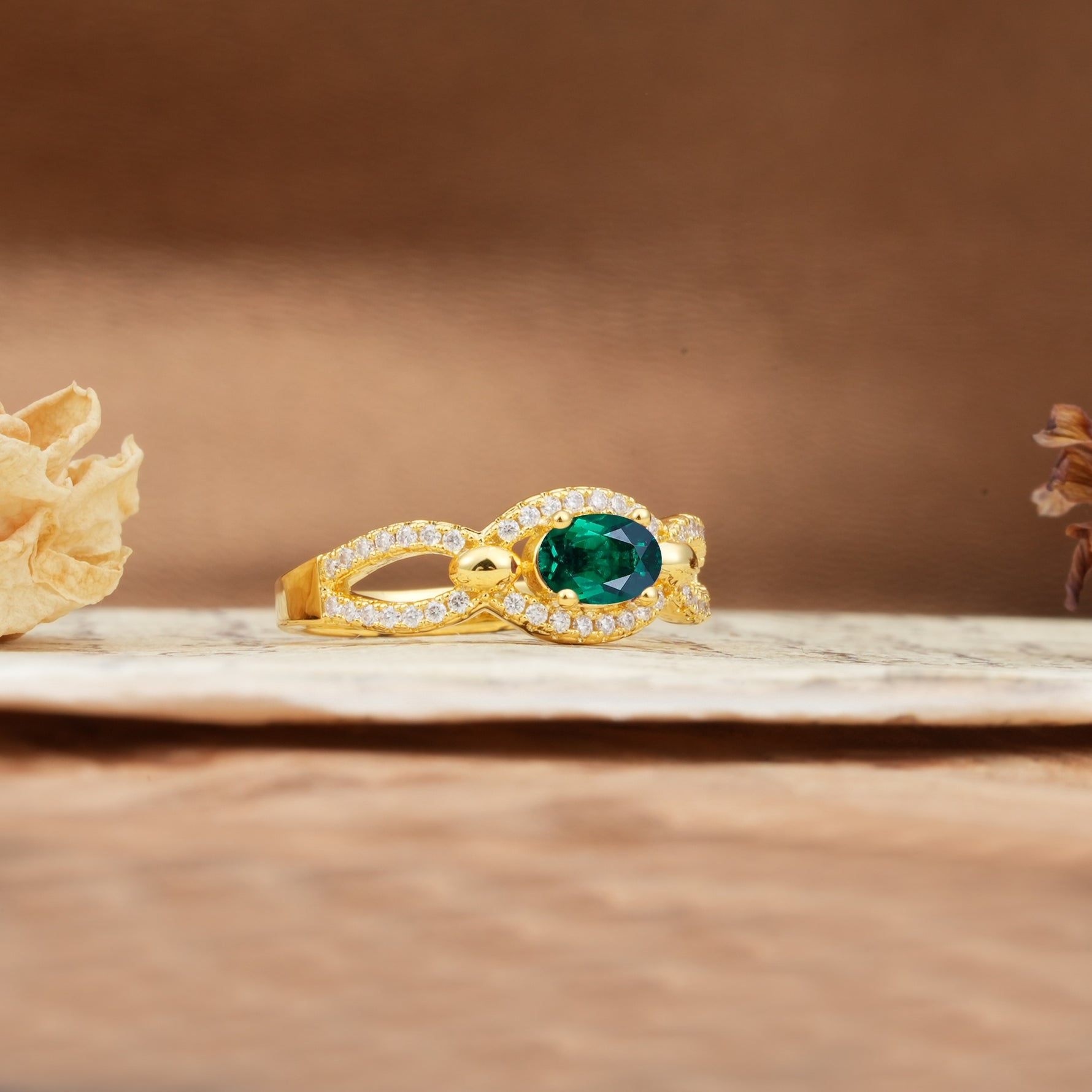Luxurious And Unique 4 Prong Oval Cut Emerald Engagement Ring - Additional view