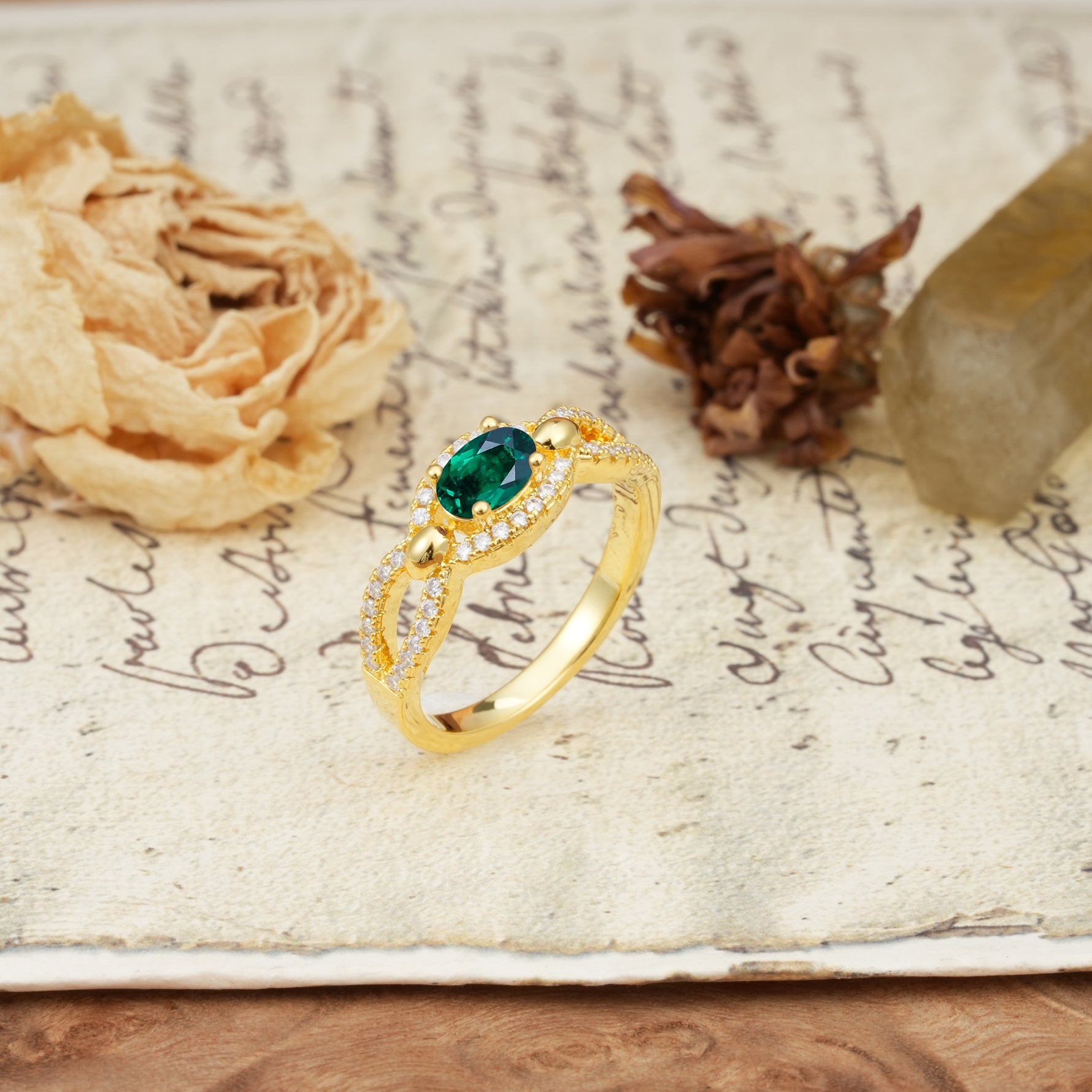 Luxurious And Unique 4 Prong Oval Cut Emerald Engagement Ring - Additional view