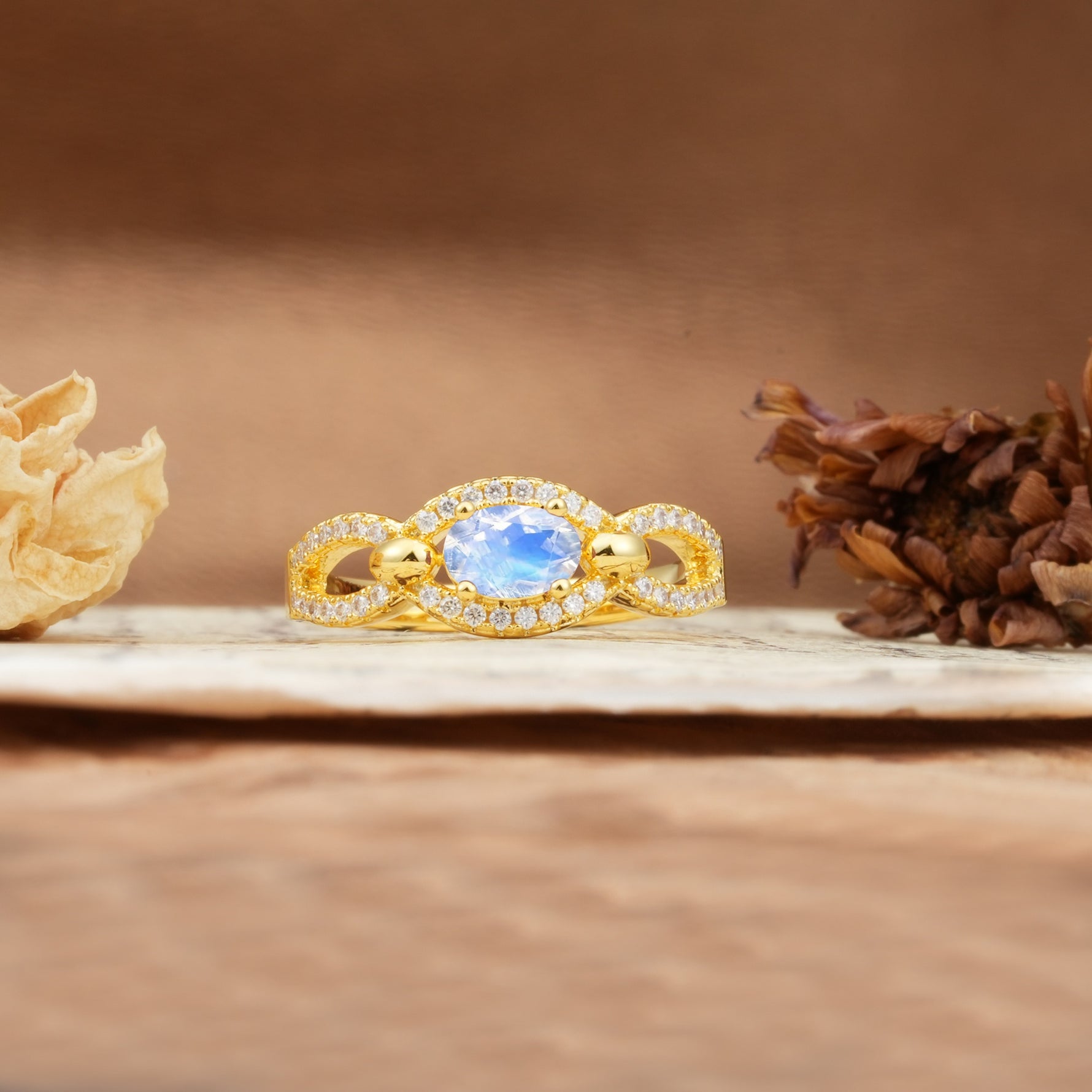 Luxurious And Unique 4 Prong Oval Cut Moonstone Engagement Ring - Additional view