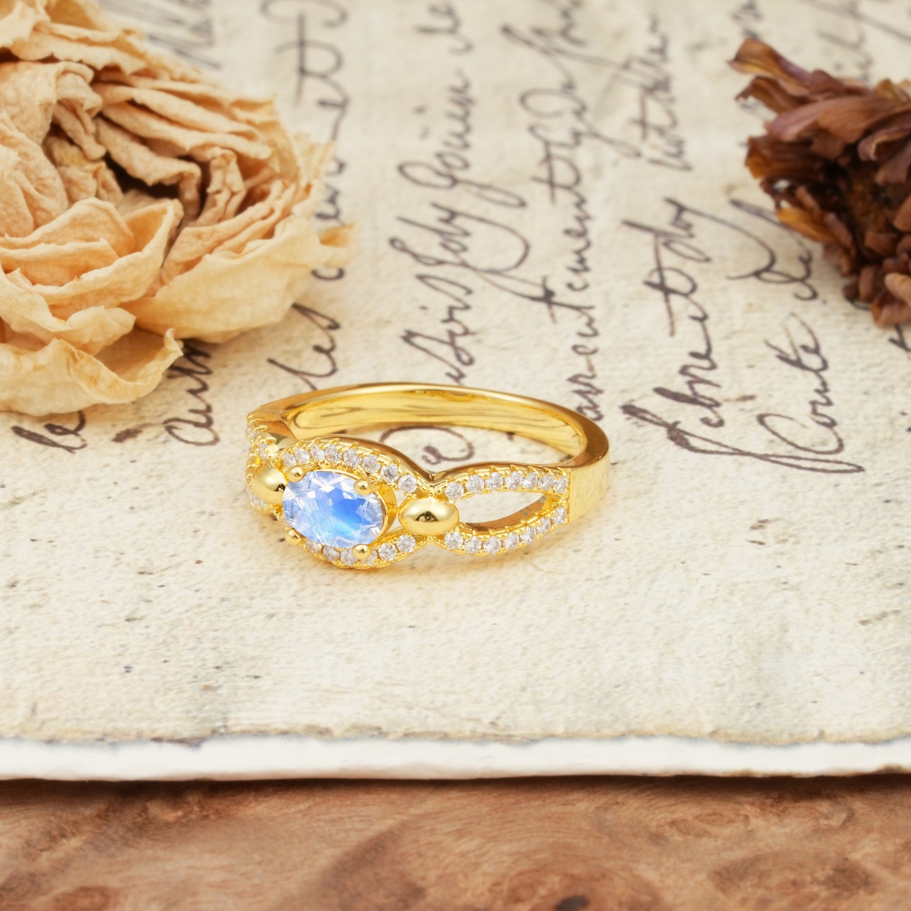 Luxurious And Unique 4 Prong Oval Cut Moonstone Engagement Ring - Additional view