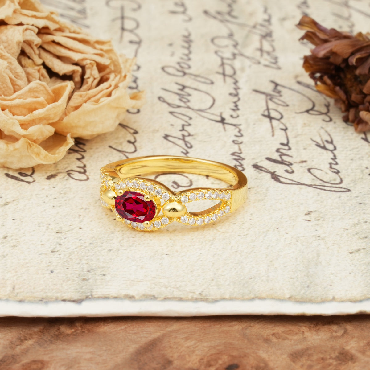 Luxurious And Unique 4 Prong Oval Cut Ruby Engagement Ring - Additional view