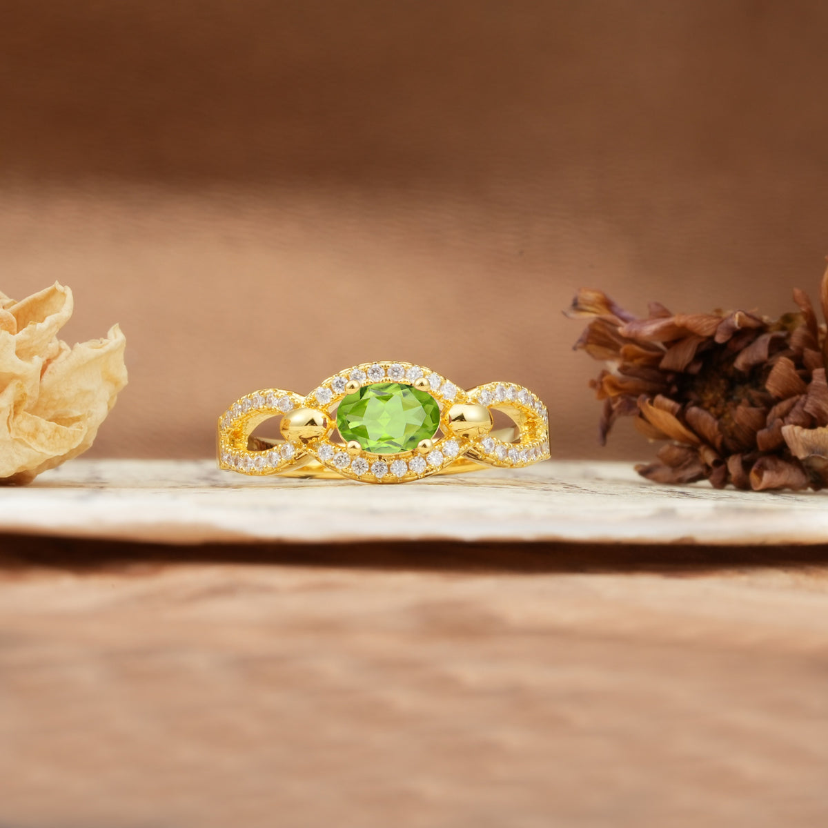 Luxurious And Unique 4 Prong Oval Cut Peridot Engagement Ring - Additional view