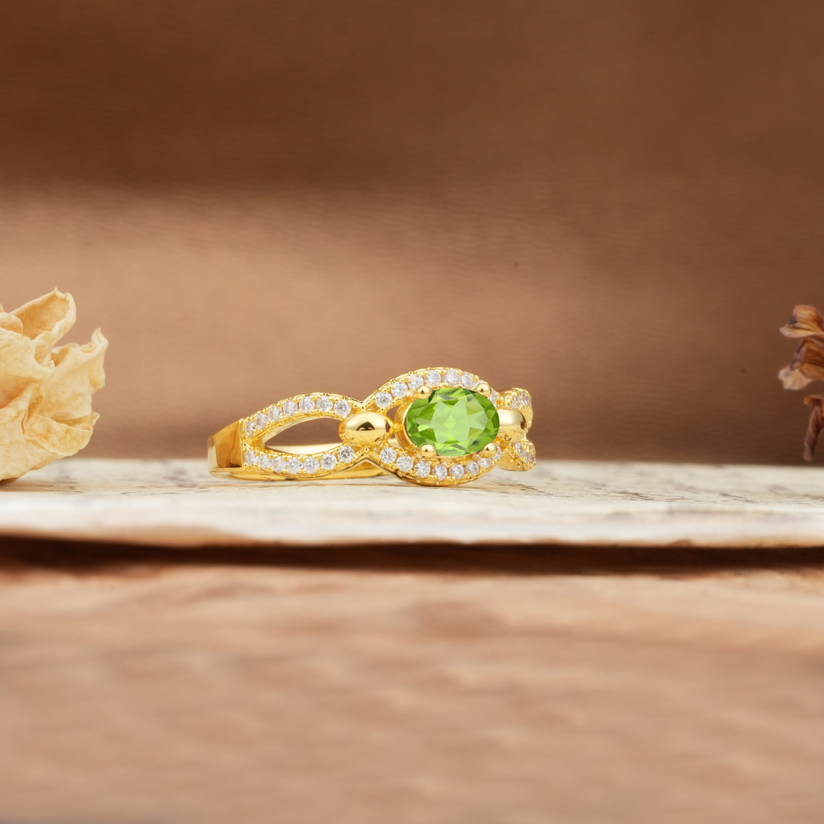 Luxurious And Unique 4 Prong Oval Cut Peridot Engagement Ring - Additional view