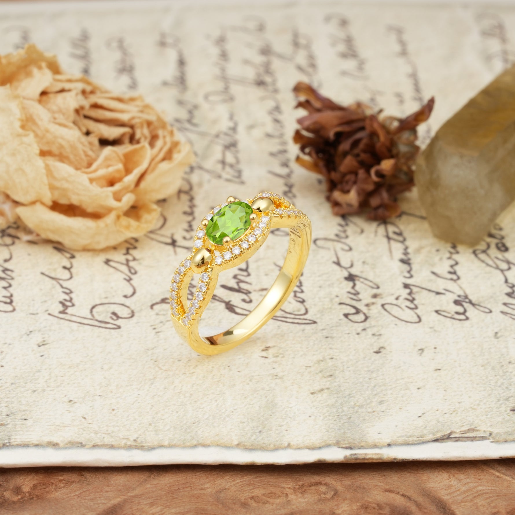 Luxurious And Unique 4 Prong Oval Cut Peridot Engagement Ring - Additional view