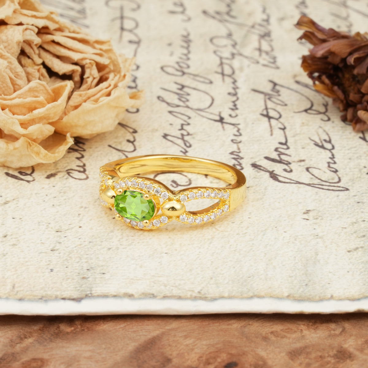 Luxurious And Unique 4 Prong Oval Cut Peridot Engagement Ring - Additional view