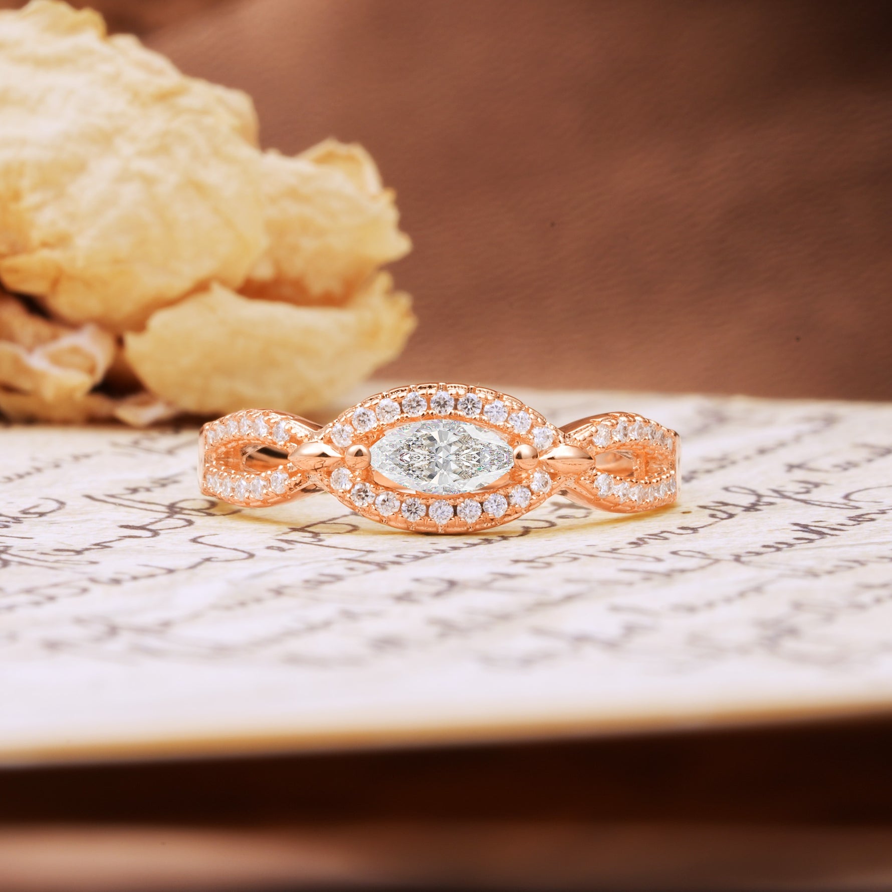 Luxurious And Unique 4 Prong Marquise Cut Moissanite Engagement Ring - Additional view