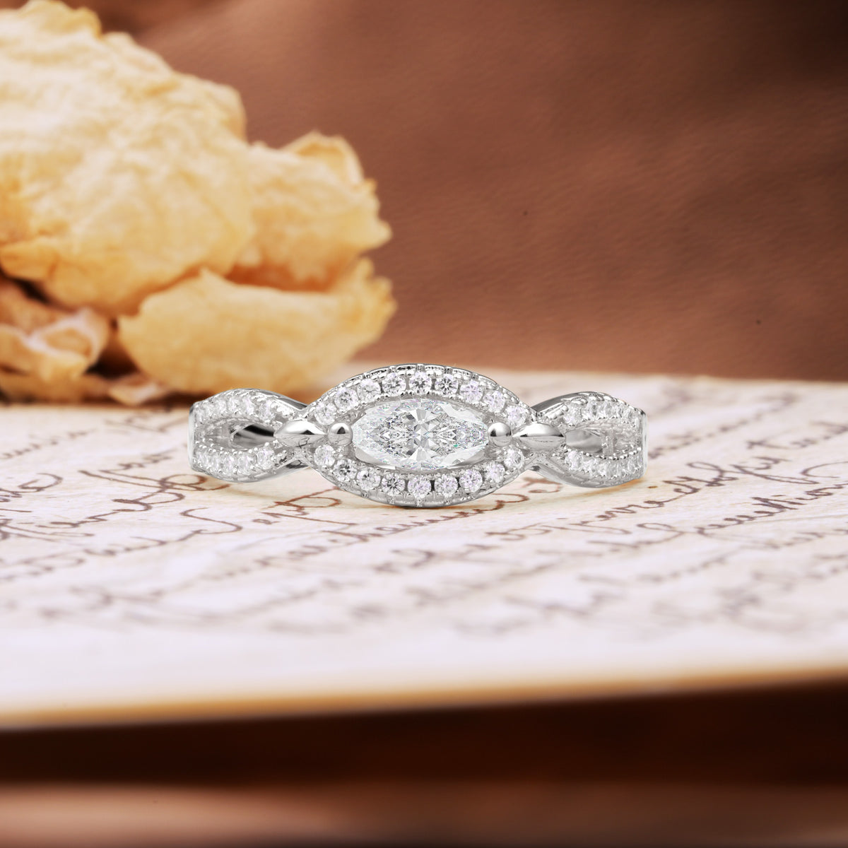Luxurious And Unique 4 Prong Marquise Cut Moissanite Engagement Ring - Additional view