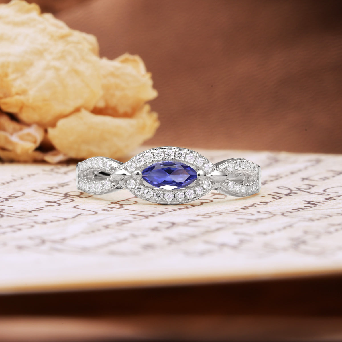 Luxurious And Unique 4 Prong Marquise Cut Tanzanite Engagement Ring - Additional view