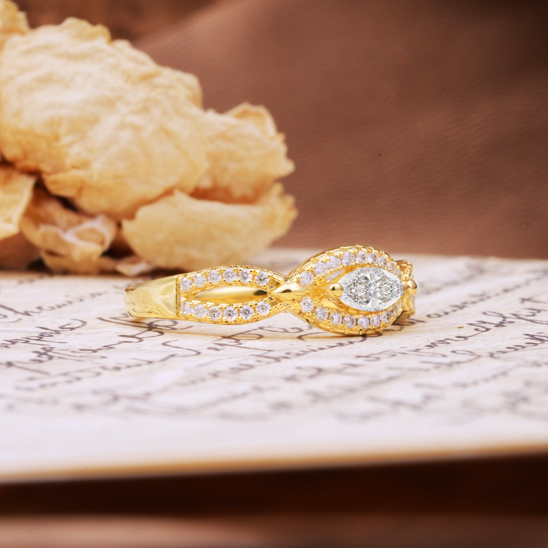 Luxurious And Unique 4 Prong Marquise Cut Moissanite Engagement Ring - Additional view
