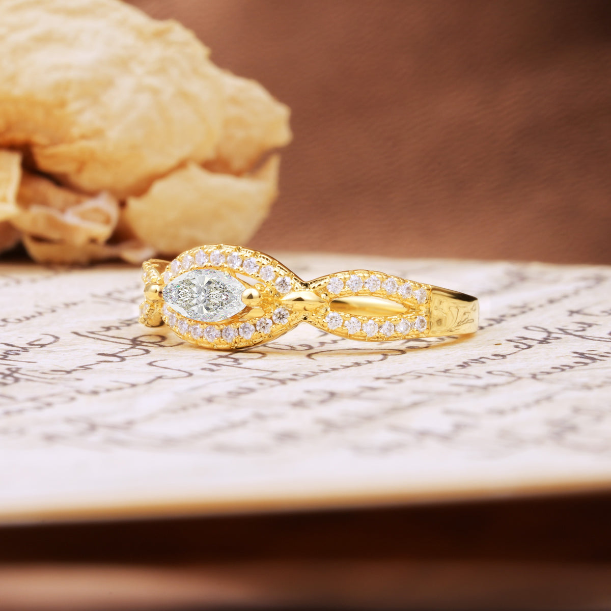 Luxurious And Unique 4 Prong Marquise Cut Moissanite Engagement Ring - Additional view