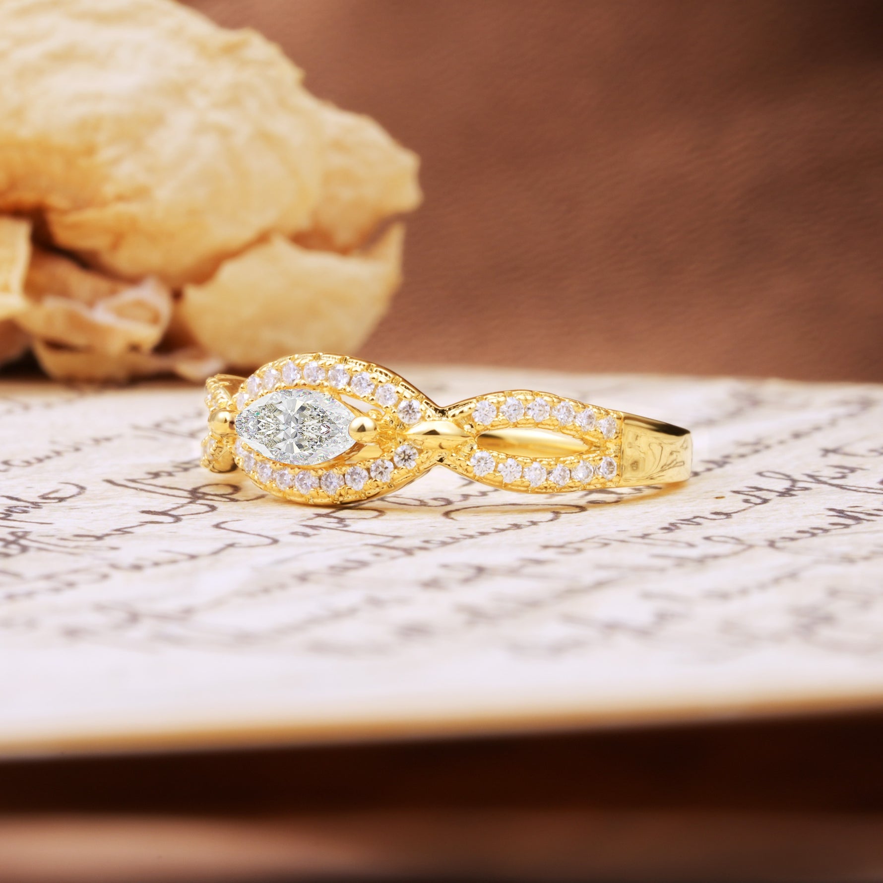 Luxurious And Unique 4 Prong Marquise Cut Moissanite Engagement Ring - Additional view