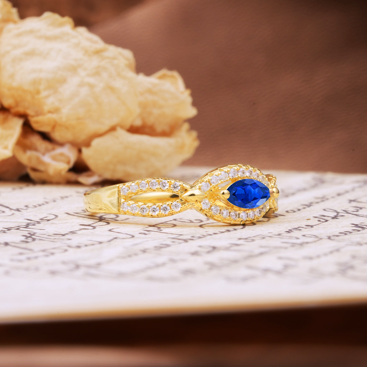Luxurious And Unique 4 Prong Marquise Cut Sapphire Engagement Ring - Additional view