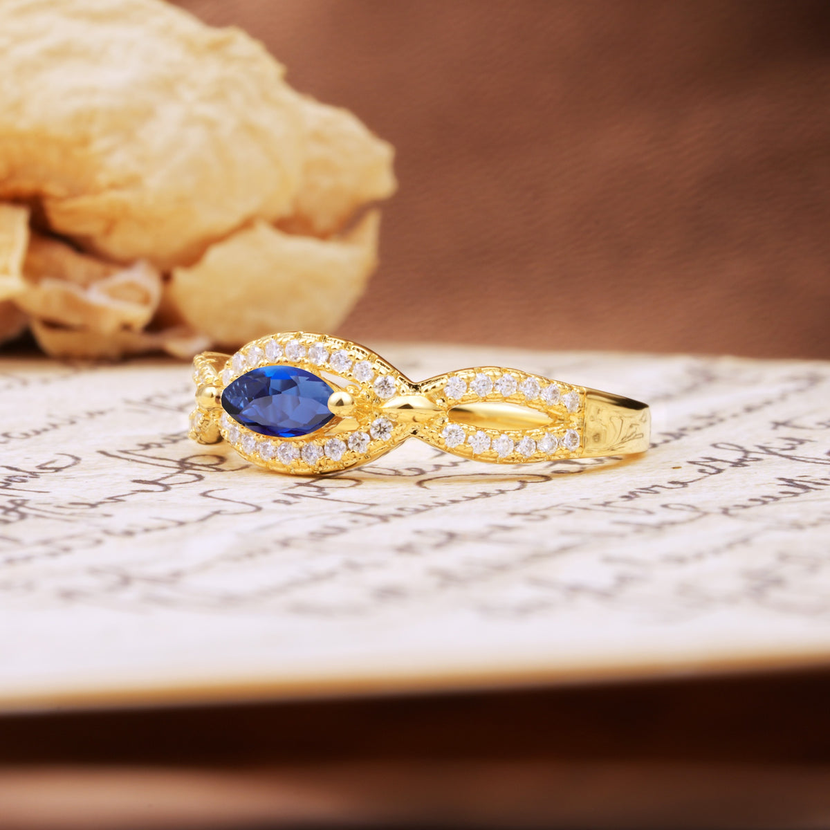 Luxurious And Unique 4 Prong Marquise Cut Sapphire Engagement Ring - Additional view