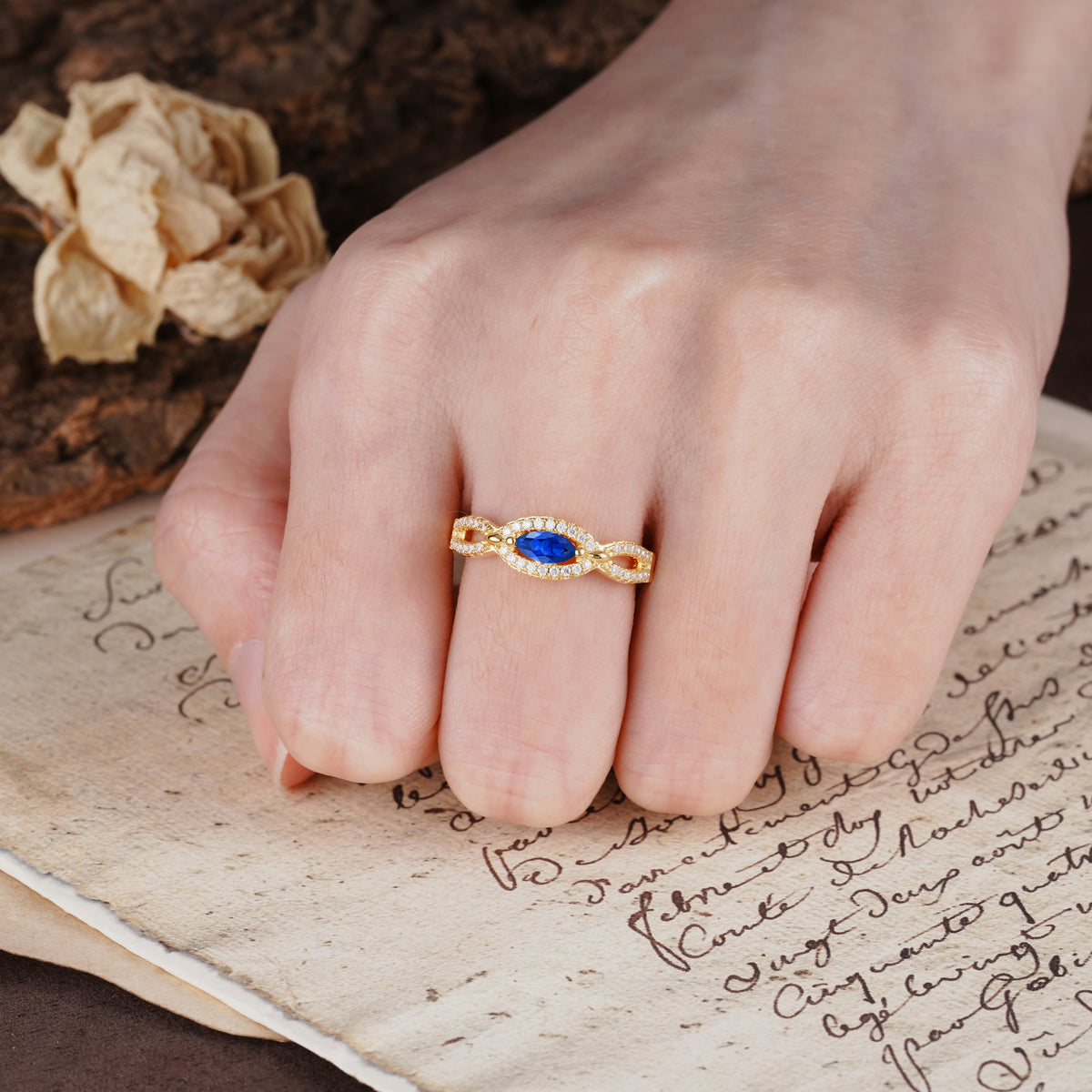 Luxurious And Unique 4 Prong Marquise Cut Sapphire Engagement Ring - Additional view