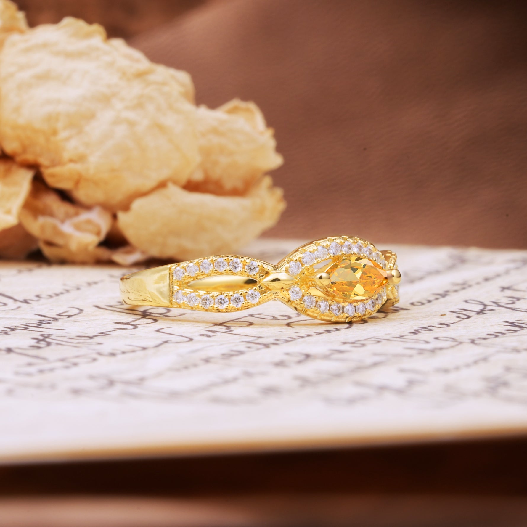 Luxurious And Unique 4 Prong Marquise Cut Citrine Engagement Ring - Additional view