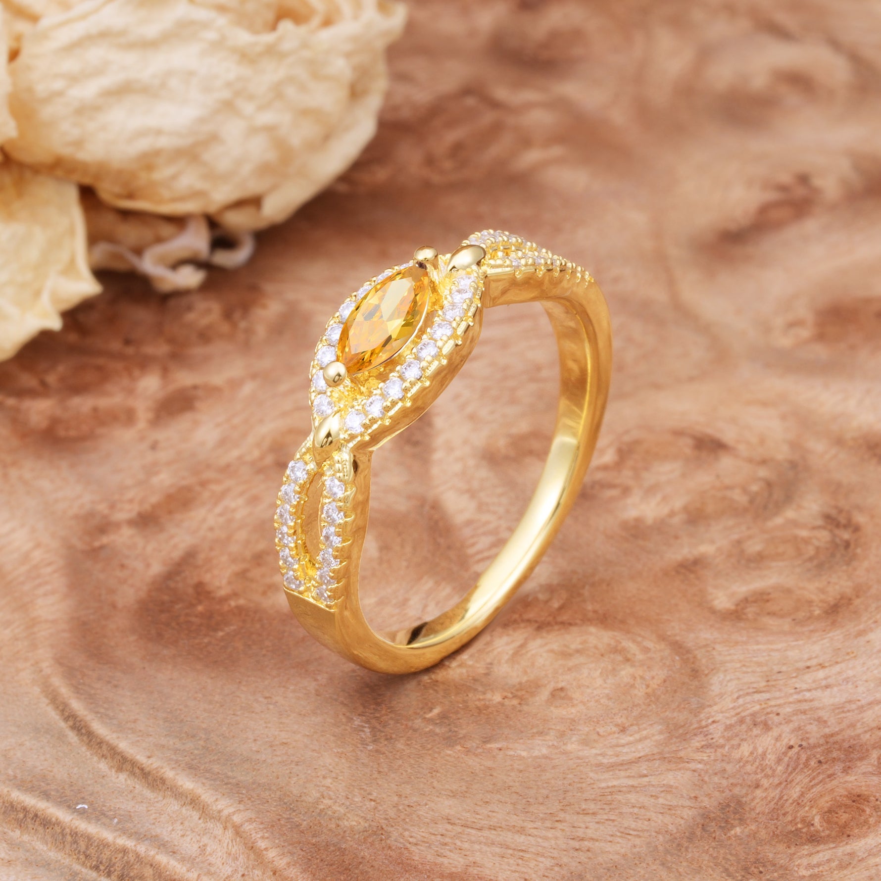 Luxurious And Unique 4 Prong Marquise Cut Citrine Engagement Ring - Additional view