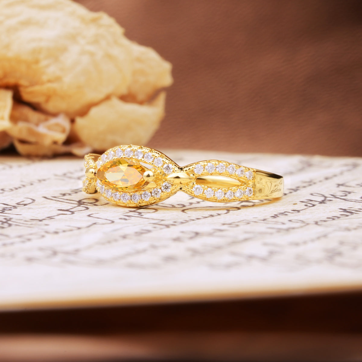Luxurious And Unique 4 Prong Marquise Cut Citrine Engagement Ring - Additional view
