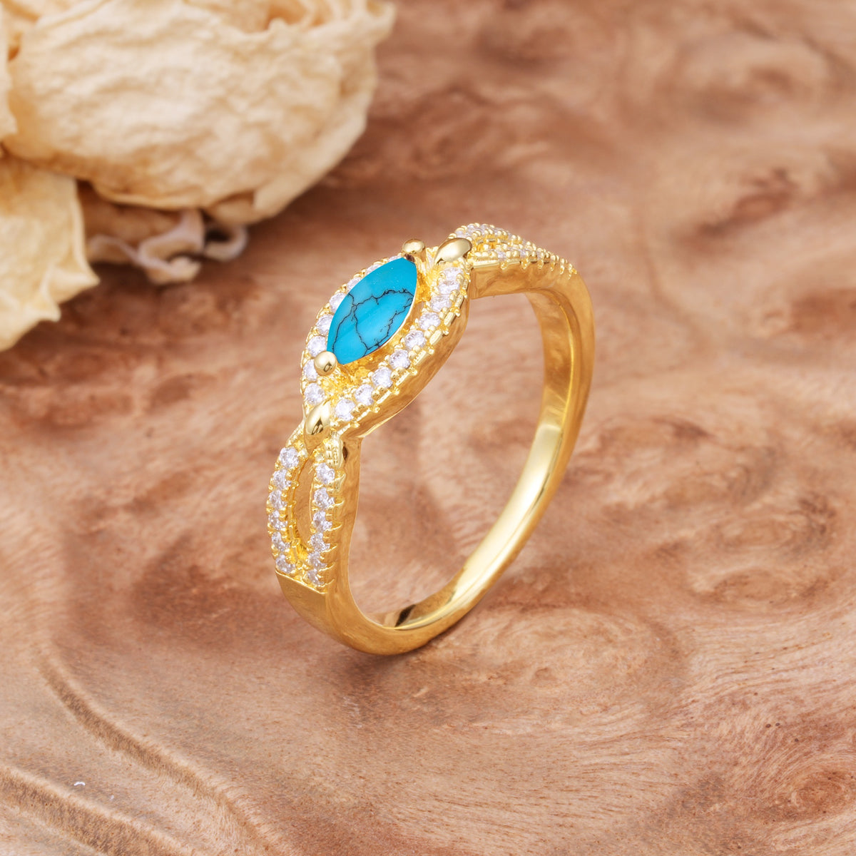 Luxurious And Unique 4 Prong Marquise Cut Turquoise Engagement Ring - Additional view