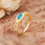 Luxurious And Unique 4 Prong Marquise Cut Turquoise Engagement Ring - Additional view