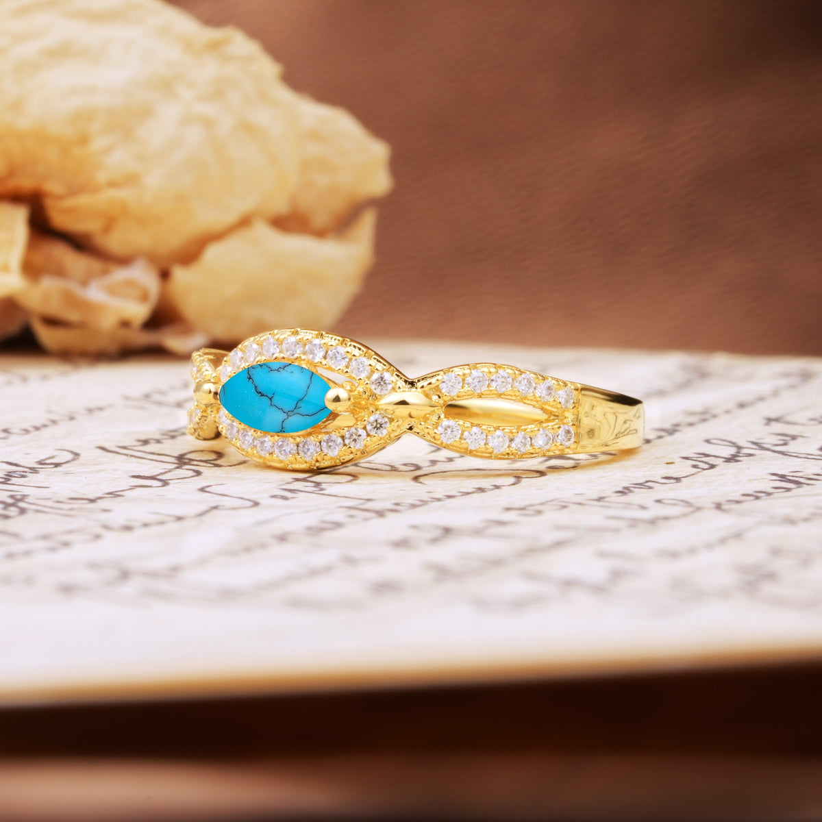 Luxurious And Unique 4 Prong Marquise Cut Turquoise Engagement Ring - Additional view