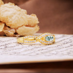 Luxurious And Unique 4 Prong Marquise Cut Moss Agate Engagement Ring - Additional view