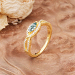 Luxurious And Unique 4 Prong Marquise Cut Moss Agate Engagement Ring - Additional view
