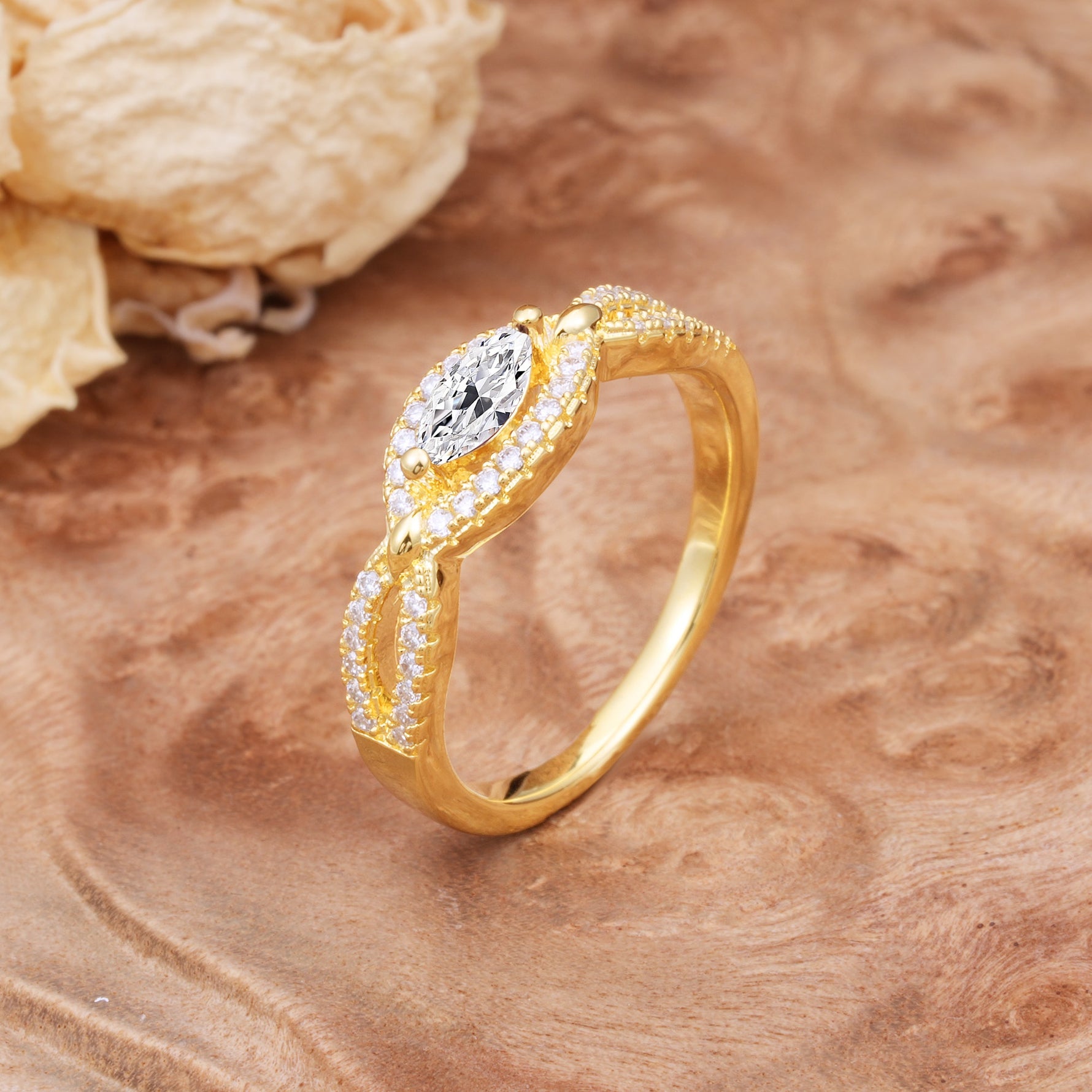 Luxurious And Unique 4 Prong Marquise Cut Lab Diamond Engagement Ring - Additional view