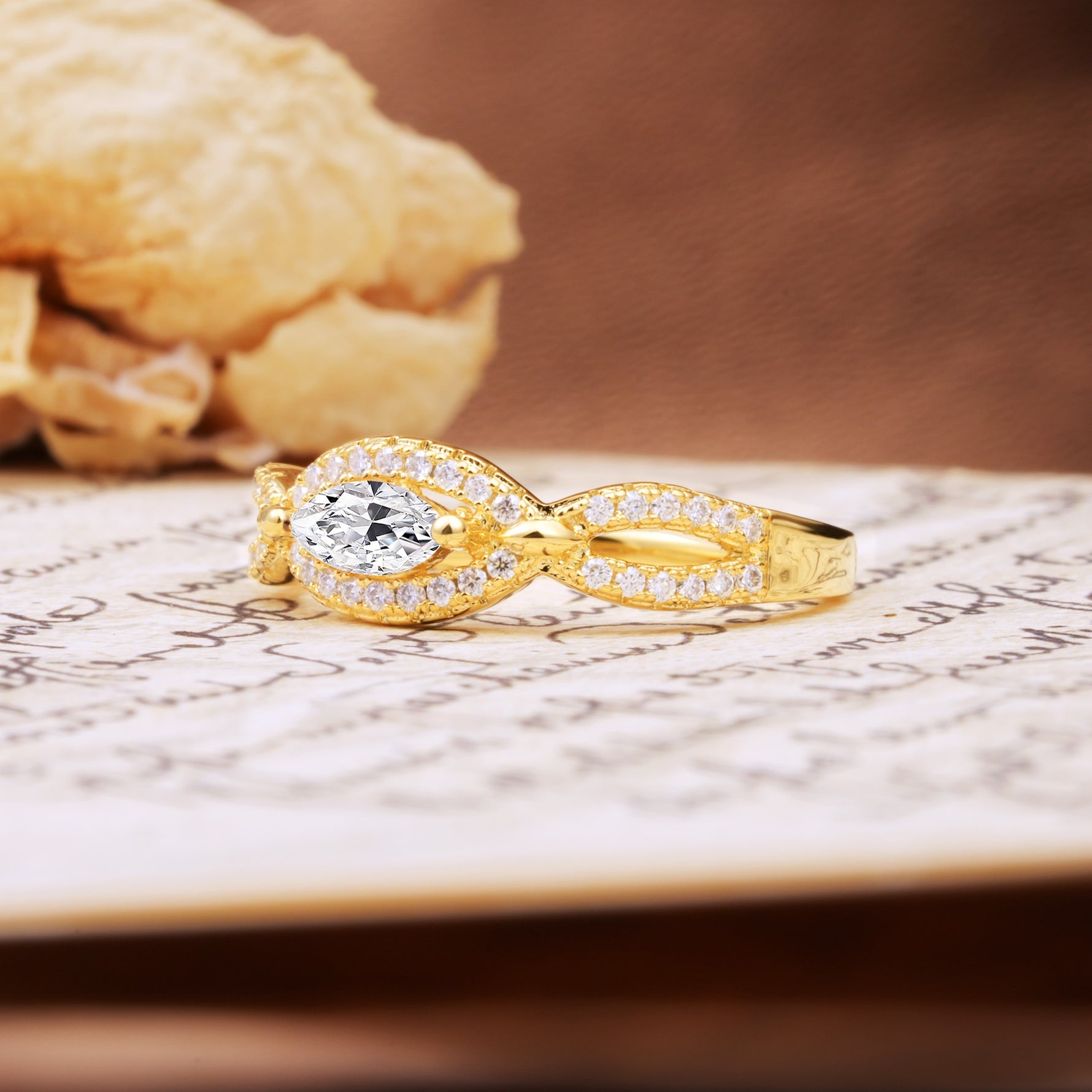 Luxurious And Unique 4 Prong Marquise Cut Lab Diamond Engagement Ring - Additional view