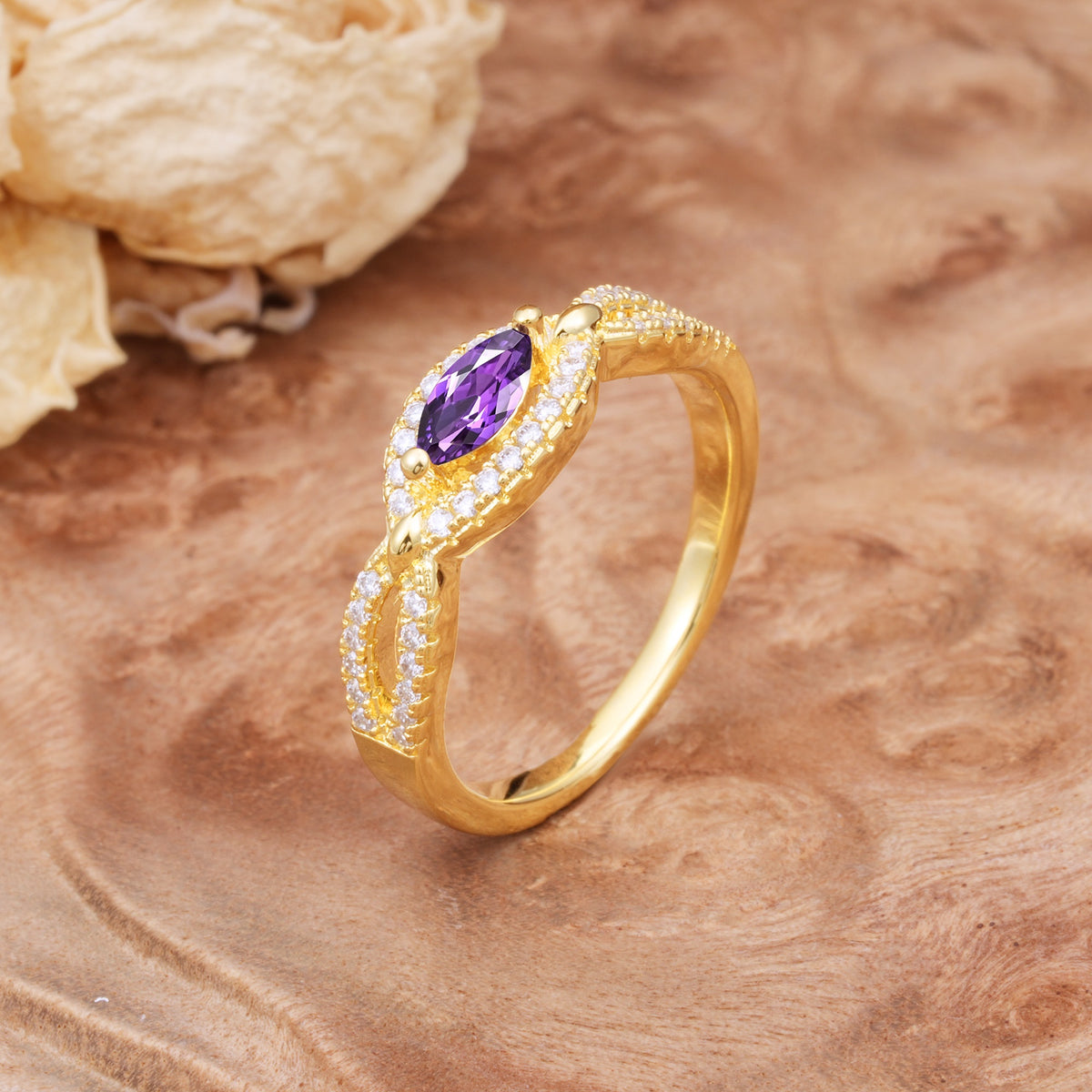 Luxurious And Unique 4 Prong Marquise Cut Amethyst Engagement Ring - Additional view