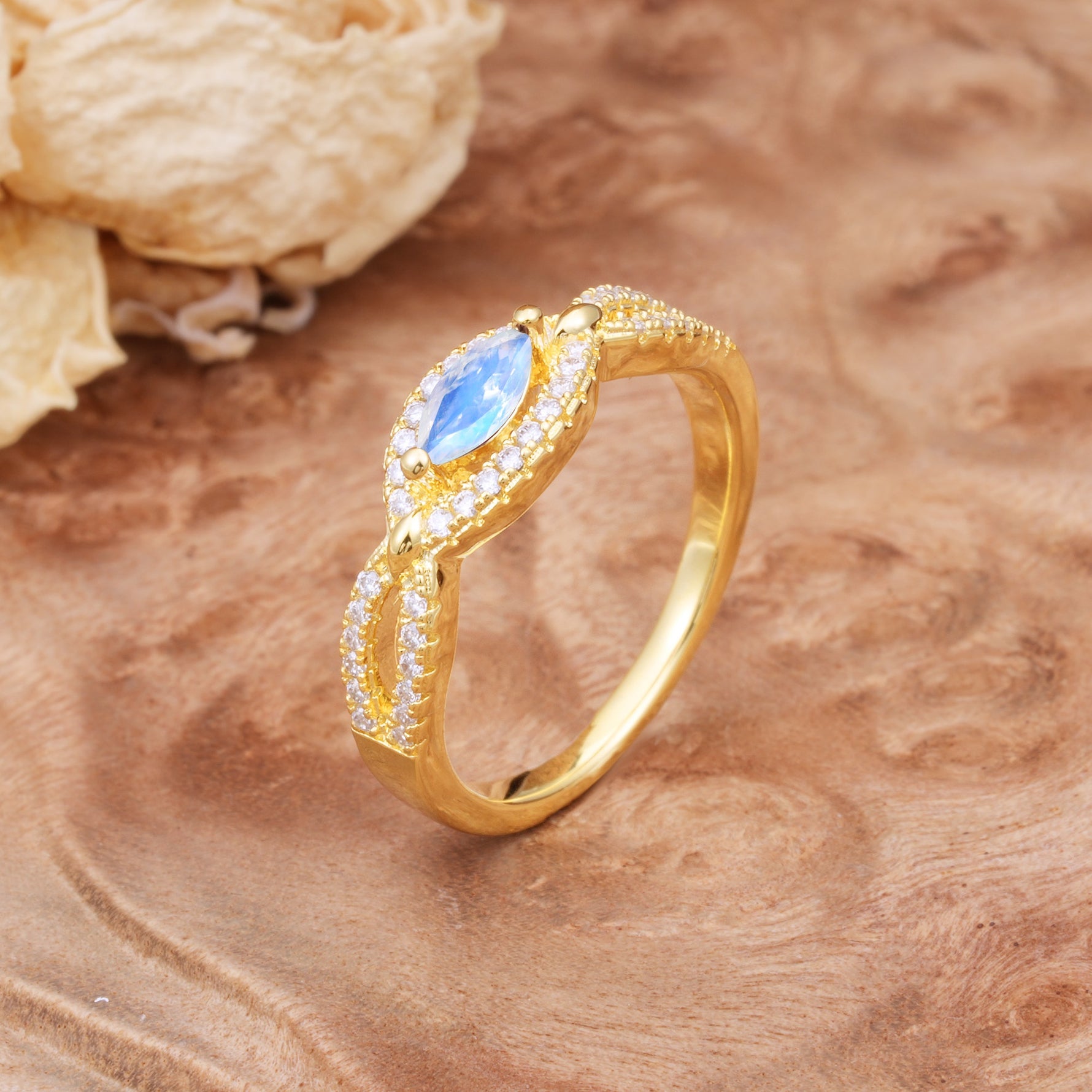 Luxurious And Unique 4 Prong Marquise Cut Moonstone Engagement Ring - Additional view