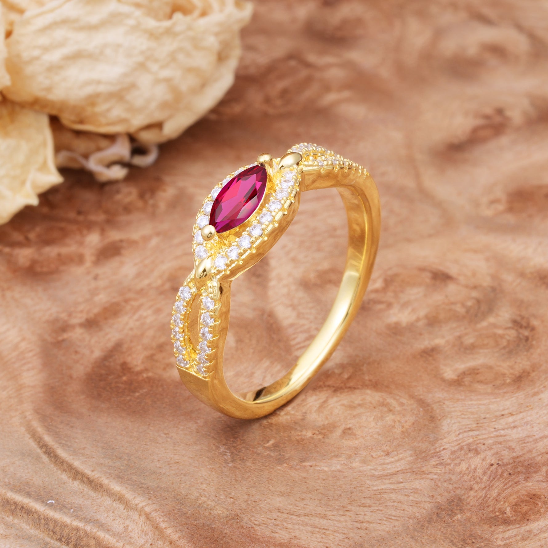 Luxurious And Unique 4 Prong Marquise Cut Ruby Engagement Ring - Additional view