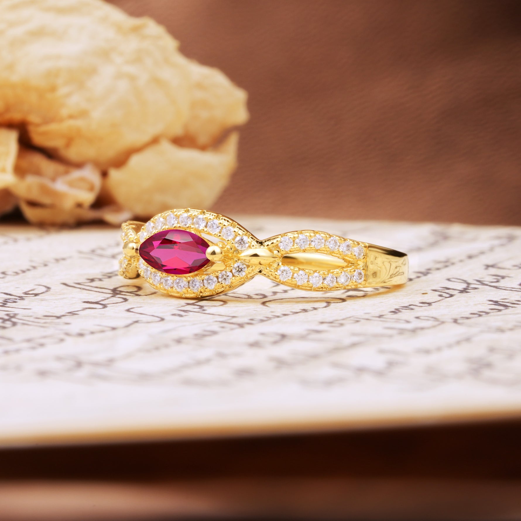 Luxurious And Unique 4 Prong Marquise Cut Ruby Engagement Ring - Additional view