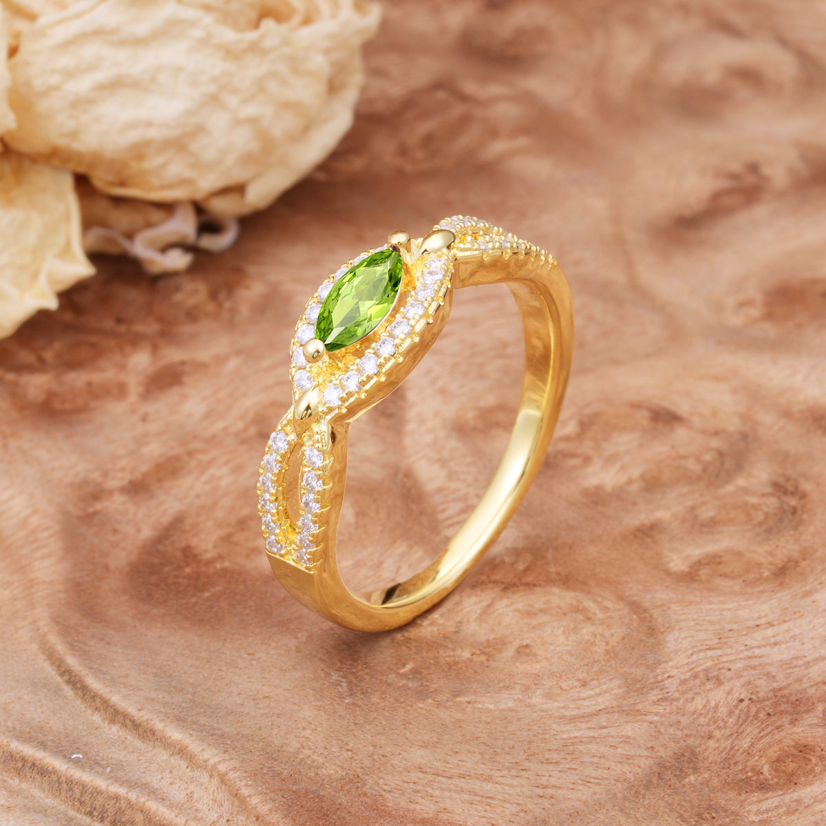 Luxurious And Unique 4 Prong Marquise Cut Peridot Engagement Ring - Additional view