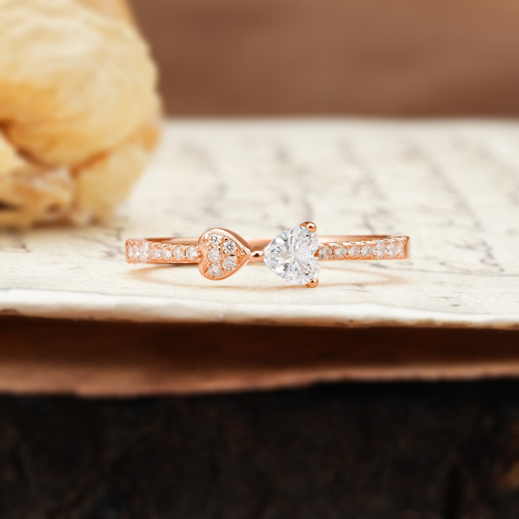 Unique Double-Heart 3-Prong Heart Cut Moissanite Engagement Ring - Additional view