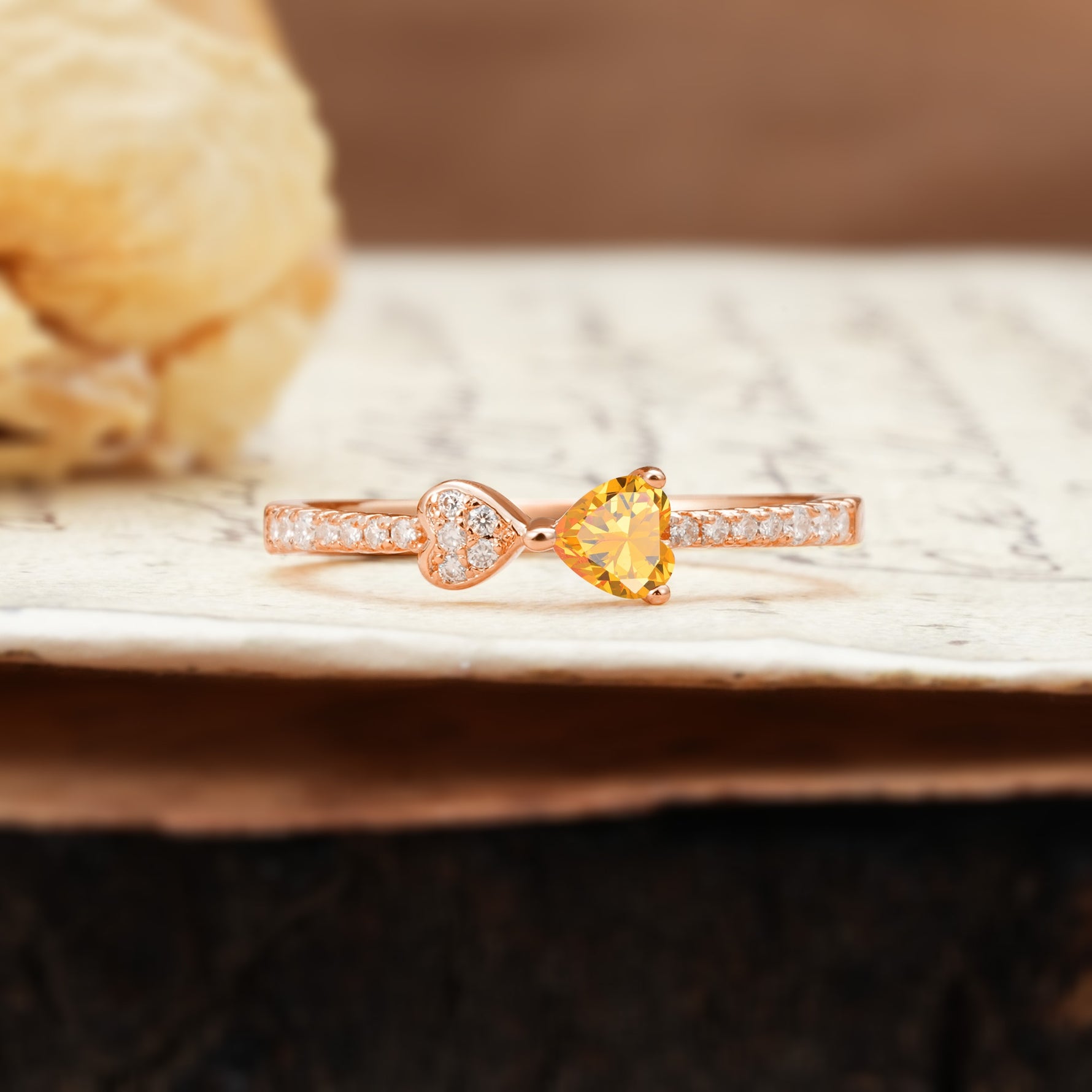 Unique Double-Heart 3-Prong Heart Cut Citrine Engagement Ring - Additional view