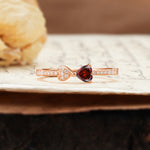 Unique Double-Heart 3-Prong Heart Cut Garnet Engagement Ring - Additional view
