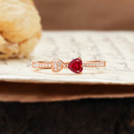 Unique Double-Heart 3-Prong Heart Cut Ruby Engagement Ring - Additional view